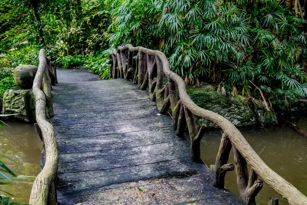 Pequeño Puente Pie Sobre Lago Verde Parque — Foto de Stock