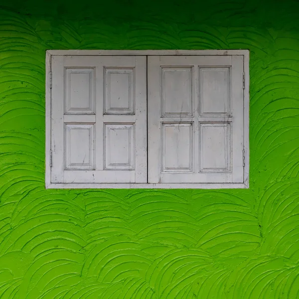 Closed White Windows Green Concrete Wall — Stock Photo, Image