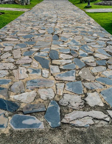 Chemin Béton Pierre Avec Herbe Verte Dans Parc — Photo