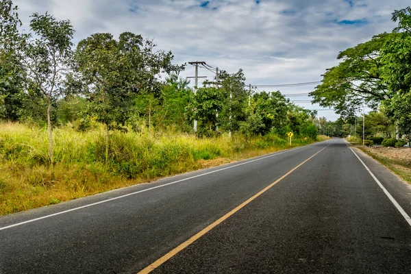 Asfalto Strada Campagna Con Alberi Verdi — Foto Stock