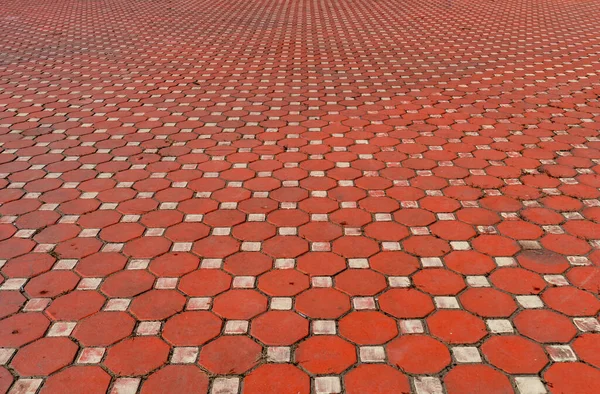 Die Perspektive Des Roten Betonsteinbodenmusters — Stockfoto