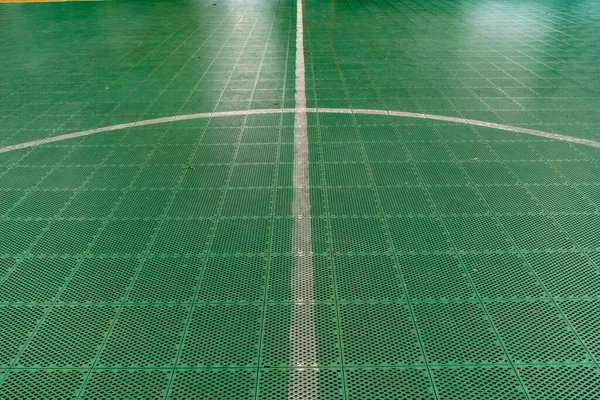 Green Plastic Tiles Floor Basketball Court White Line — Stock Photo, Image