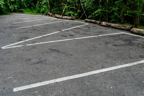 Asfalto Parcheggio Vuoto Con Recinzione Cespuglio — Foto Stock