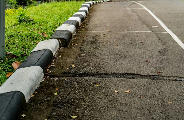 Zwart Wit Betonnen Stoeprand Met Groen Gras — Stockfoto