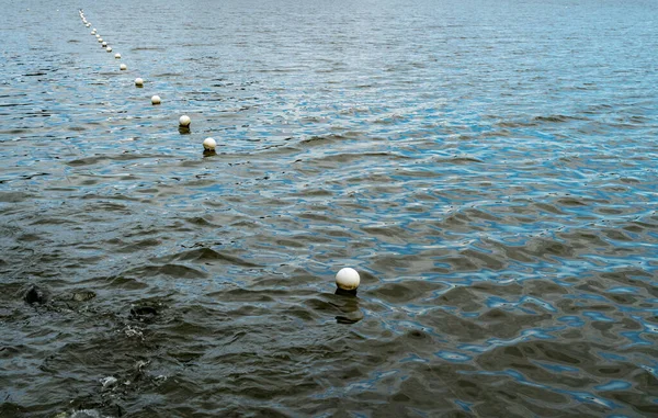 Bouées Marqueurs Plastique Blanc Flottant Dans Lac — Photo