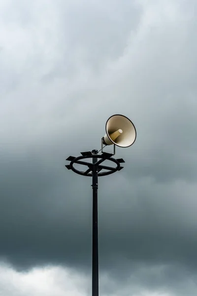 White Horn Speaker Dark Cloud Background — Stock Photo, Image