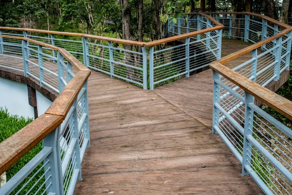 公园内设有金属栏杆的混凝土行人天桥 — 图库照片