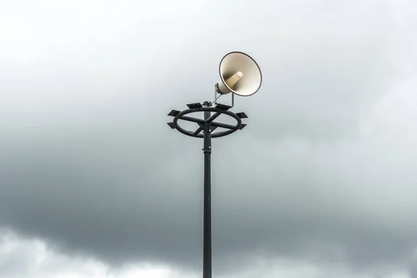 White Horn Speaker Dark Cloud Background — Stock Photo, Image