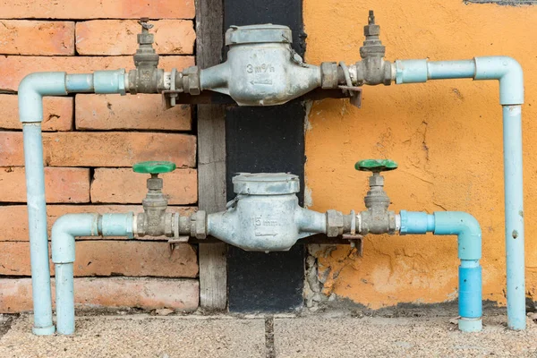 Old Blue Pipe Meter Valve — Stock Photo, Image