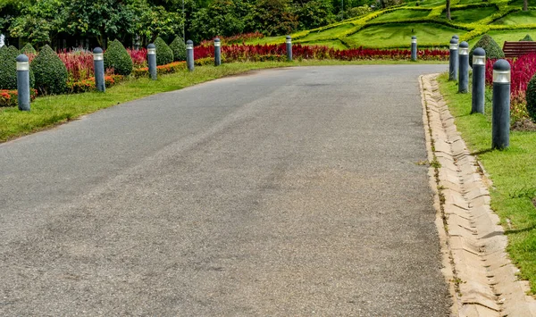 Strada Asfaltata Con Fiori Colorati Nel Parco — Foto Stock