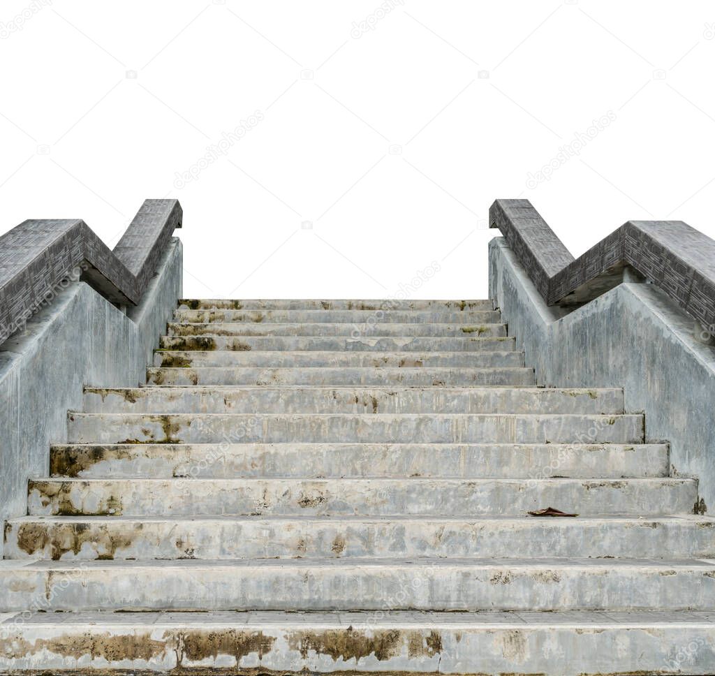 Aged concrete staircase isolate on white background