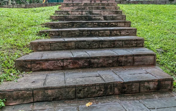 Escalera Hormigón Envejecido Con Césped Verde — Foto de Stock