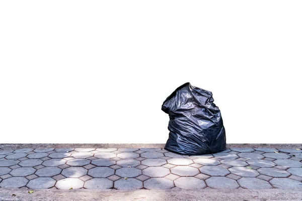 Bolso Basura Negro Acera Sobre Fondo Blanco — Foto de Stock