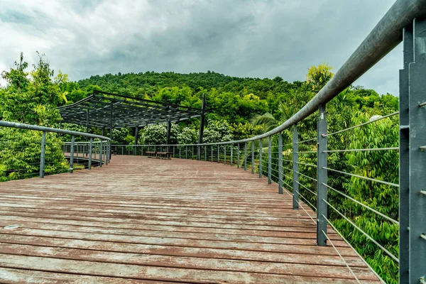 Wood Pathway Footbridge Iron Railing Park — Stock Photo, Image