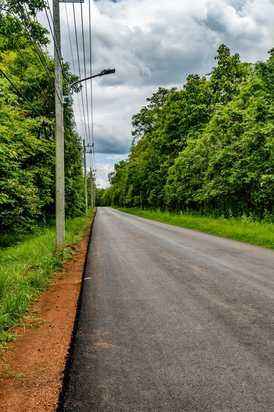 Strada Asfaltata Con Foresta Tropicale Verde Nella Campagna Della Thailandia — Foto Stock