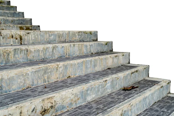 Perspectiva Escada Concreto Envelhecido Sobre Fundo Branco — Fotografia de Stock
