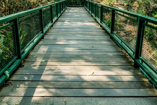 Holzfußbrücke Mit Eisernem Geländer Park — Stockfoto