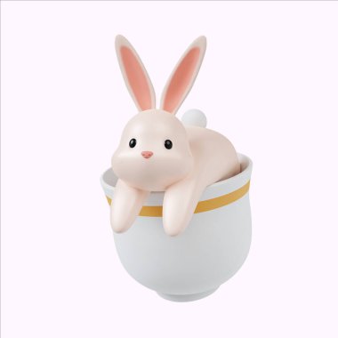 An endearing bunny figurine perched in a tea cup, celebrating the Moon festival with a playful charm.
