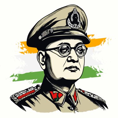  23 Ocak Parakram Diwas Milleti Kahramanı Netaji Subhas Chandra Bose Jayanti Vektör İllüstrasyonu