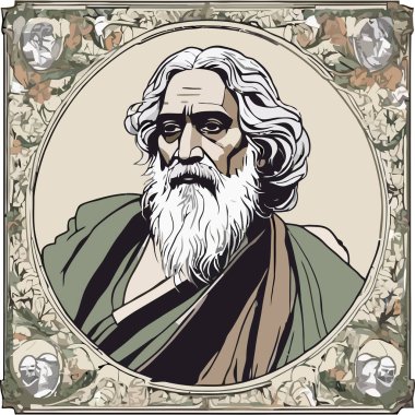 Rabindranath bir şair ve sosyalist vektör illüstrasyonunu etiketliyor