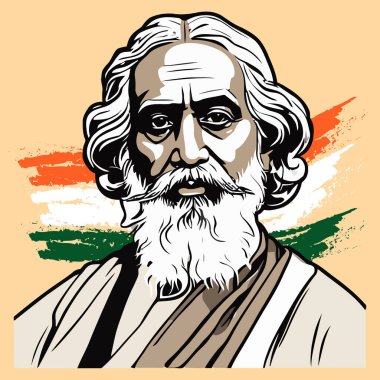  Rabindranath bir şair ve sosyalist vektör illüstrasyonunu etiketliyor