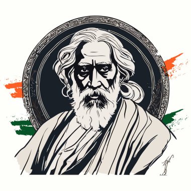  Rabindranath bir şair ve sosyalist vektör illüstrasyonunu etiketliyor