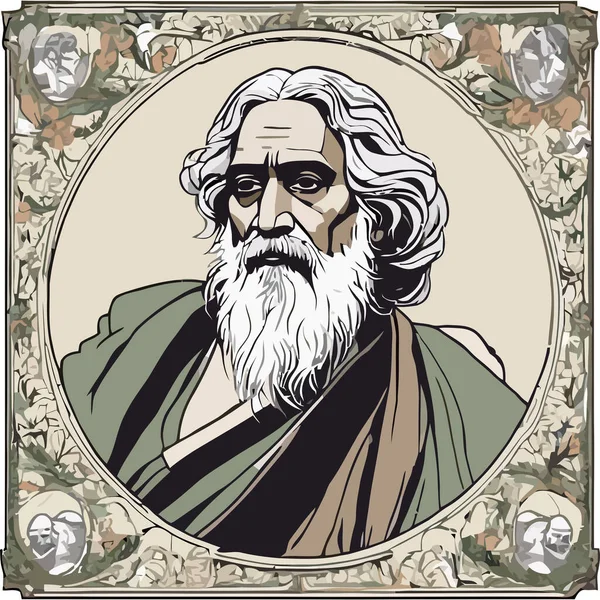 Rabindranath bir şair ve sosyalist vektör illüstrasyonunu etiketliyor