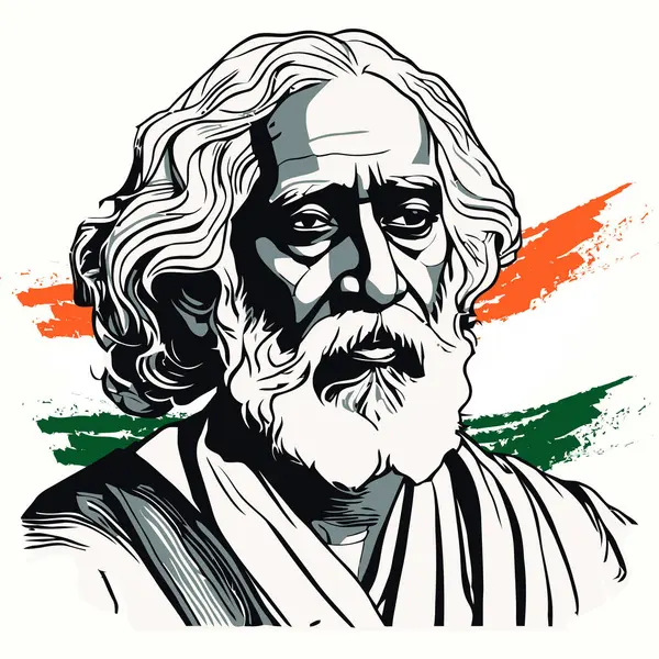  Rabindranath bir şair ve sosyalist vektör illüstrasyonunu etiketliyor