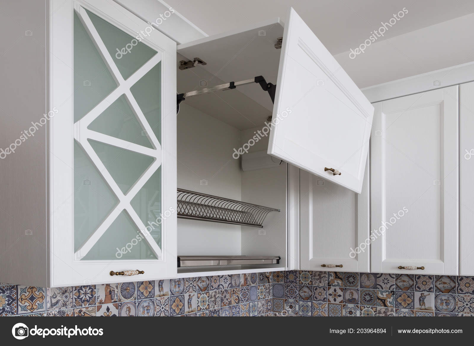 Kitchen Cabinet Opened Fronts Dish Holder Shelves Lift System Fold