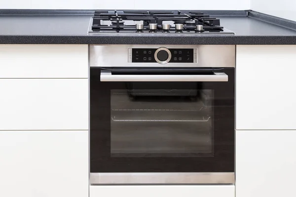 Build Oven Range White Kitchen Black Counter Close — Stok Foto