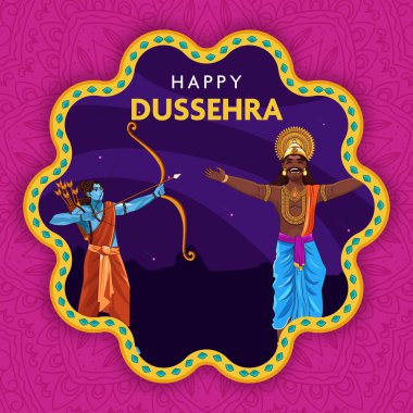 Dussehra festivali şablonu için Rama 'nın yay ve titreşimli resmi ve Ravana.