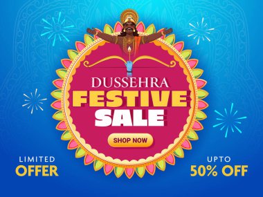 Dussehra Festivali için indirimli reklam afişi ve poster arkaplanı