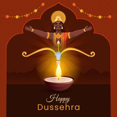 Dussehra festivali şablonu için Rama 'nın yay ve titreşimli resmi ve Ravana.