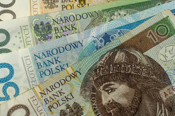Lengyel Zloty Bankjegyek Lengyel Pénz Pln — Stock Fotó