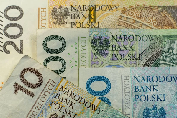 Lengyel Zloty Bankjegyek Lengyel Pénz Pln — Stock Fotó