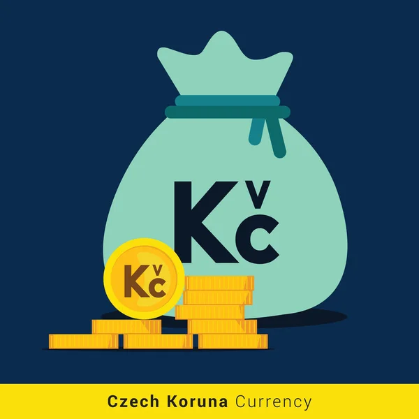 Czech Koruna Money bag icon with sign — Stock Vector