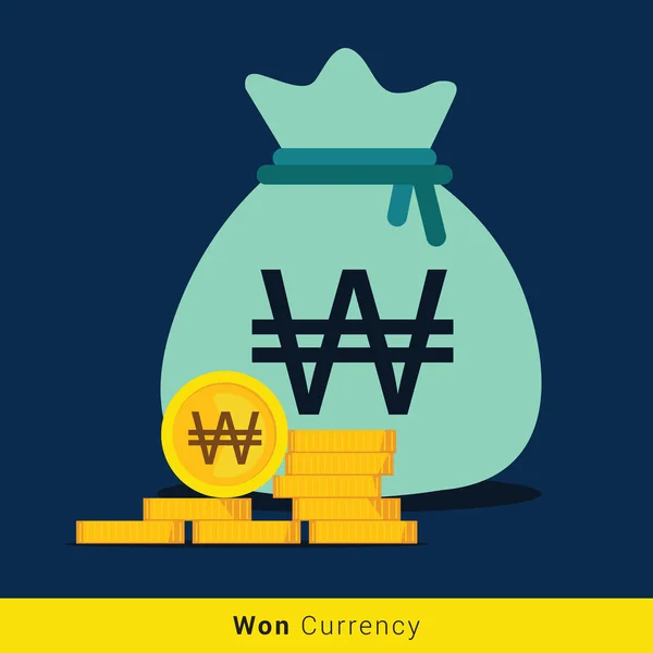 Won Money bag icon with dollar sign — Stock Vector