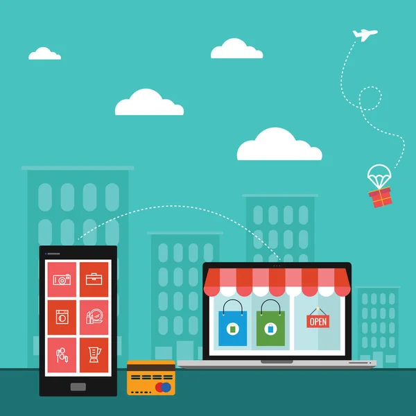 düz tasarım vektör çizim. e-ticaret, alışveriş & teslim