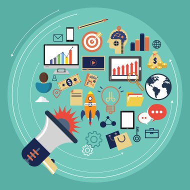 Düz tasarım illüstrasyon kavramı için dijital pazarlama