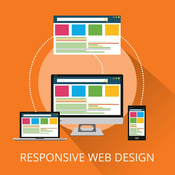 Dispositivos de desarrollo web de concepto de diseño web de respuesta plana — Vector de stock