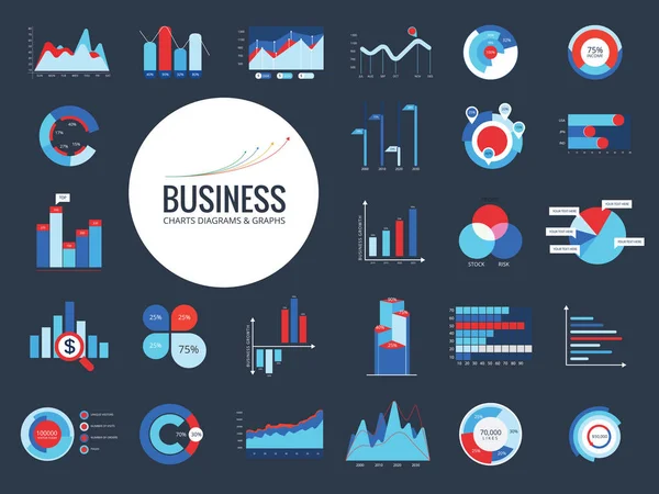 Business Chart Icons Set Flat — Stock Vector