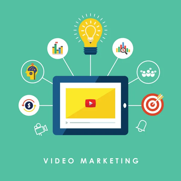 Video pazarlama ve sosyal video sunumu — Stok Vektör