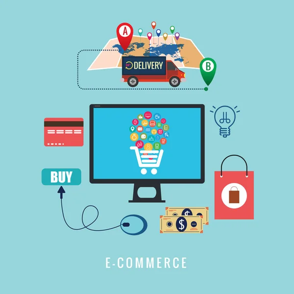 Illustrazione vettoriale e-commerce di design piatto — Vettoriale Stock