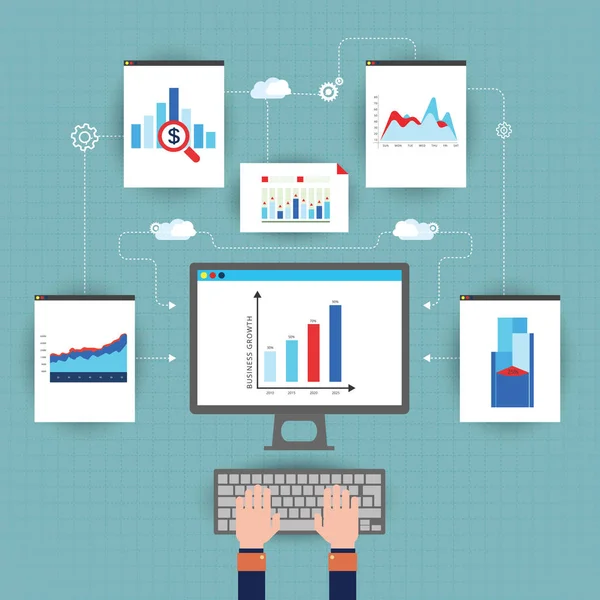 Negócios analíticos gráfico de negócios e SEO na web Vetor De Stock