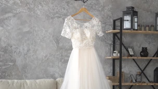 Платье Невесты Детали Свадебного Платья Невесты — стоковое видео
