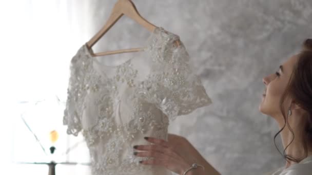 Vestido Noiva Perto Casamento — Vídeo de Stock