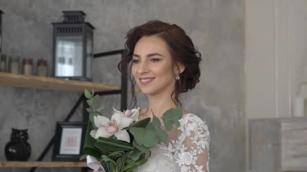 Linda Adorável Noiva Close Manhã Casamento — Vídeo de Stock