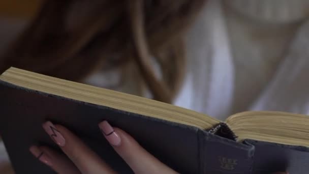 Close Ragazza Con Libro Caffè Nel Caffè — Video Stock