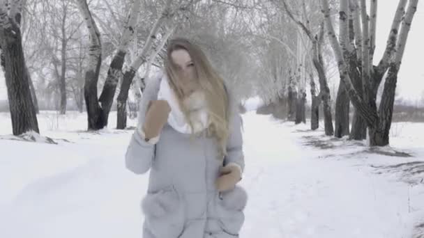 Filmagem Uma Mulher Correndo Inverno — Vídeo de Stock