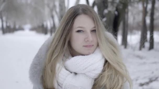 Visão Traseira Mulher Embora Longo Beco Cidade Inverno — Vídeo de Stock